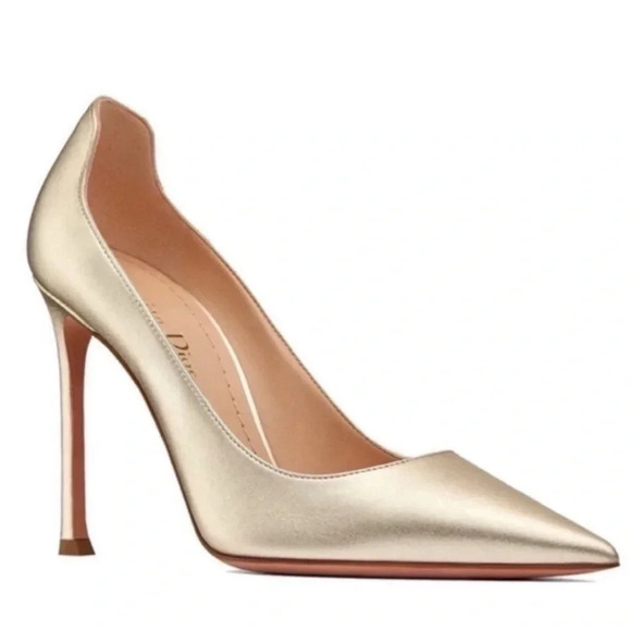 Christian Dior D-Moi Pumps Gold Size 7.5 Pointed Toe Stiletto Heels - Picture 3 of 6